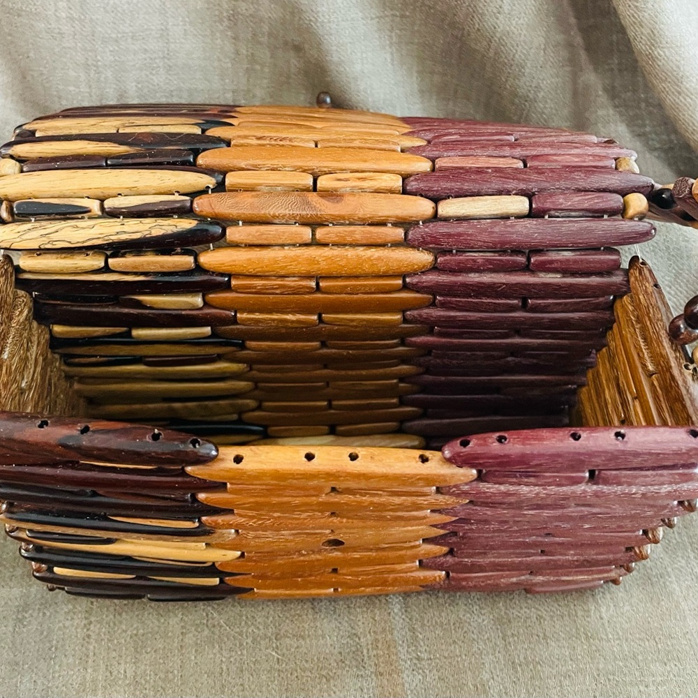 Artesian created wooden sling purse boho hippie 1970s - Picture 2 of 3